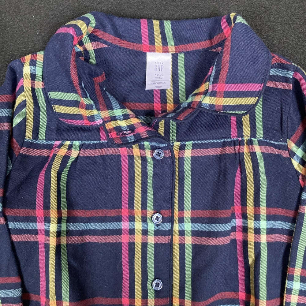 Baby Gap Plaid Long Sleeve Shirt Size 4 Blue Green Yellow Pink Button Down